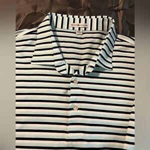 Peter Millar Trump International Golf Club Polo White Black Aqua Blue Stripes XL